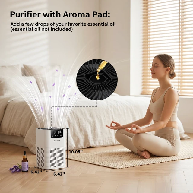 Alt view image 4 of 7 - Air Purifiers for Home, HEPA Air Purifier, White | Display Quiet Sleep Mode, 3 Speeds, 2/6/12H Timer, 360° Air Intake, Air Filter for Dust, Smoke