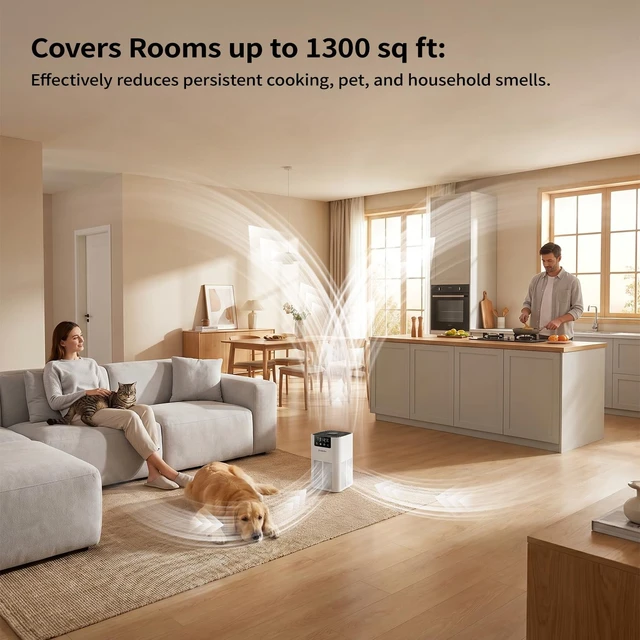 Alt view image 7 of 7 - Air Purifiers for Home, HEPA Air Purifier, White | Display Quiet Sleep Mode, 3 Speeds, 2/6/12H Timer, 360° Air Intake, Air Filter for Dust, Smoke