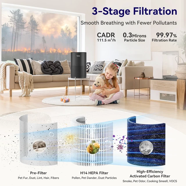 Alt view image 2 of 7 - Air Purifiers for Bedroom Home, Tailulu H14 True HEPA Air Purifier Filter, Quiet Air Cleaner With 12dB Sleep Mode Night Light Speed Control Timer, Portable Small Air Purifier For Allergies Pets, AP052