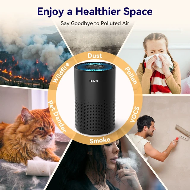 Alt view image 4 of 7 - Air Purifiers for Bedroom Home, Tailulu H14 True HEPA Air Purifier Filter, Quiet Air Cleaner With 12dB Sleep Mode Night Light Speed Control Timer, Portable Small Air Purifier For Allergies Pets, AP052