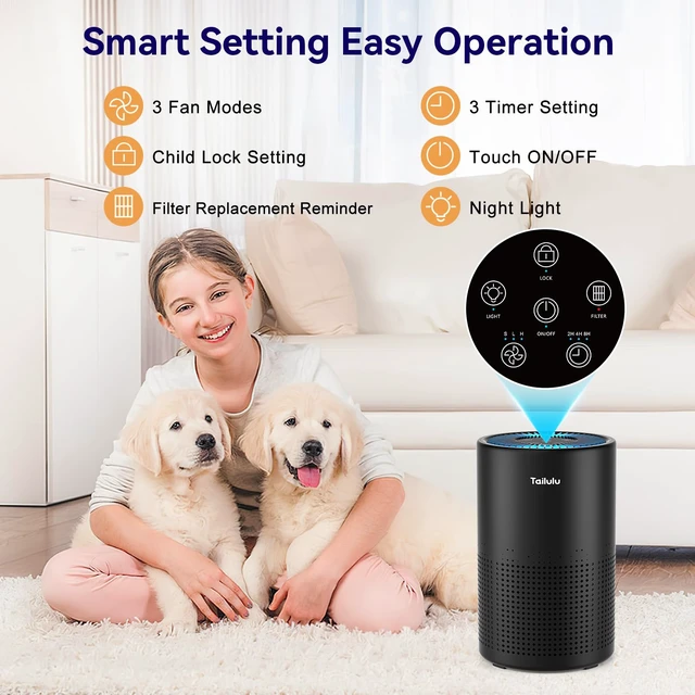 Alt view image 5 of 7 - Air Purifiers for Bedroom Home, Tailulu H14 True HEPA Air Purifier Filter, Quiet Air Cleaner With 12dB Sleep Mode Night Light Speed Control Timer, Portable Small Air Purifier For Allergies Pets, AP052