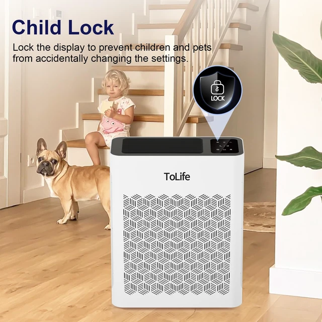 Alt view image 5 of 7 - Tolife Air Purifier for Home Large Room up to 1095 Ft² with Sleep Mode | Washable Pre-Filter Captures Pet Hair, Dust, Smoke and Odors, Air Cleaner for Bedroom with Timer, White