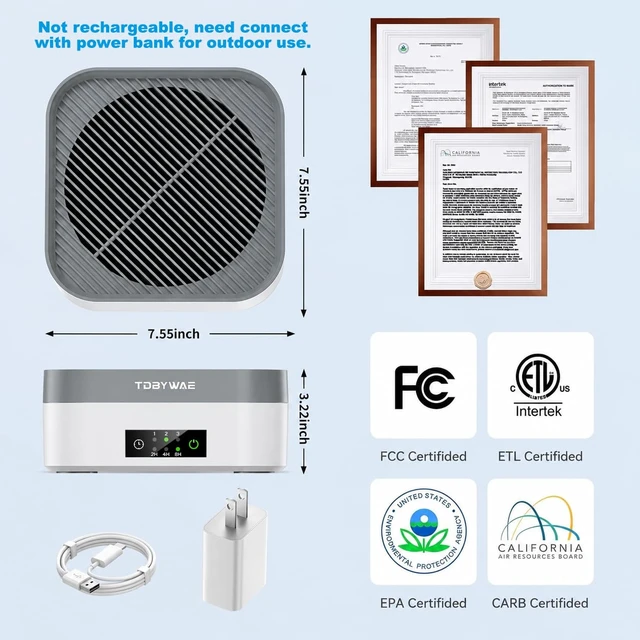 Alt view image 2 of 7 - TDBYWAE Air Purifier for Home True HEPA Filter for Pets,Smoke & Allergies | 600 Sq Ft Coverage | Small & Portable & Ultra-Quiet for Bedroom/Dorm/Travel | Captures Dust, Mold, Odor, Pollen