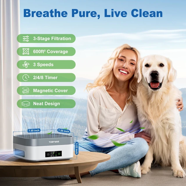 Alt view image 5 of 7 - TDBYWAE Air Purifier for Home True HEPA Filter for Pets,Smoke & Allergies | 600 Sq Ft Coverage | Small & Portable & Ultra-Quiet for Bedroom/Dorm/Travel | Captures Dust, Mold, Odor, Pollen