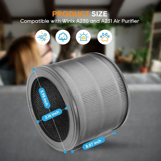 Alt view image 5 of 7 - 2 Pack A230 A231 Replacement Filters Fit For Winix Air Purifier Size O | Air Purifier Filter Replacement for 1712-0110-00, 3-in-1 Activated Carbon Filter O, Compatible with A230 A231 T500