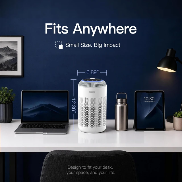 Alt view image 3 of 7 - EZDONE Compact Air Purifiers for Bedroom, Home with Essential Oil Diffuser | True HEPA Filter, 3-Stage Filtration, Sleep Mode, Covers up to 377 Sq Ft, Pet Dander, Dust, Smoke & Bad Odors