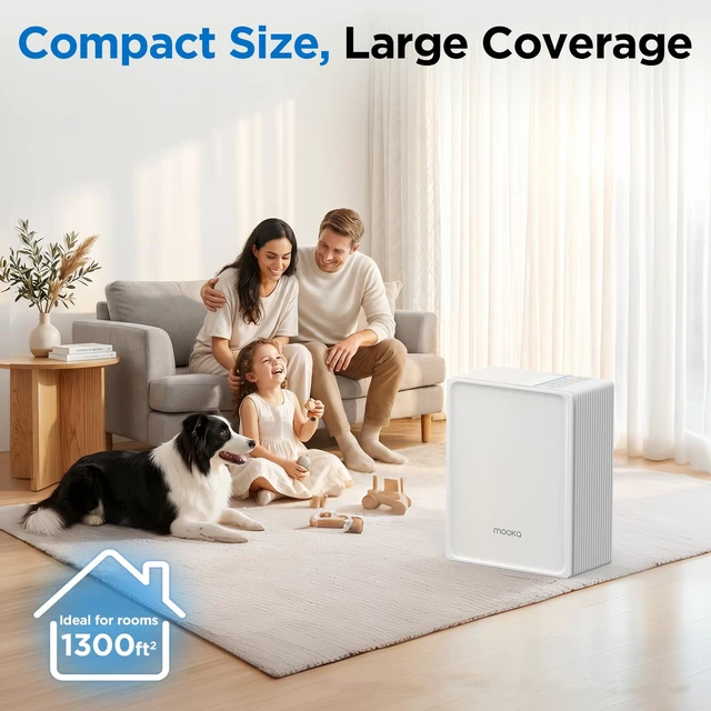 Alt view image 2 of 7 - MOOKA Air Purifier for Home Pets Large Room 1300 Ft², Washable Pre-Filter | HEPA Air Purifiers for Bedroom, Dorm Room, Filters Pet Hair, Smoke, Odor, Dander, Aromatherapy, 15 dB Sleep Mode, KJ102