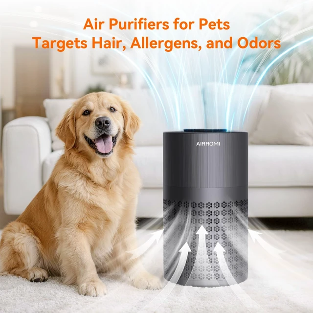 Alt view image 7 of 7 - AIRROMI Air Purifier for Bedroom with HEPA 3-in-1 Filter, Pet Air Purifier for Home Cat Pee Smell, Covers Upto 990 Ft², Quiet 360°intake Air Cleaner for pet hair,allergies,Dust,Smoke A2001 Black