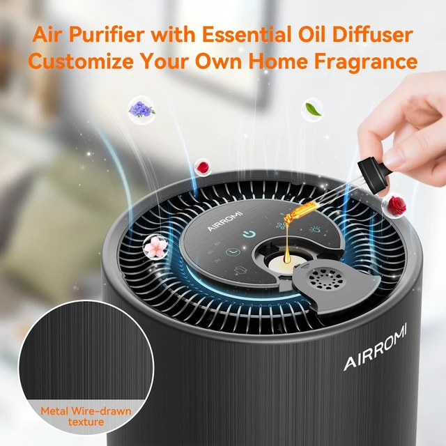 Alt view image 5 of 7 - AIRROMI Air Purifier for Bedroom with HEPA 3-in-1 Filter, Pet Air Purifier for Home Cat Pee Smell, Covers Upto 990 Ft², Quiet 360°intake Air Cleaner for pet hair,allergies,Dust,Smoke A2001 Black