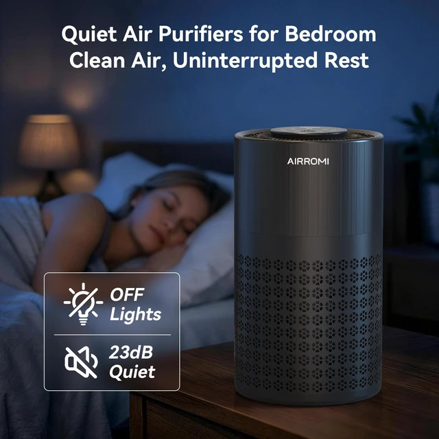 Alt view image 6 of 7 - AIRROMI Air Purifier for Bedroom with HEPA 3-in-1 Filter, Pet Air Purifier for Home Cat Pee Smell, Covers Upto 990 Ft², Quiet 360°intake Air Cleaner for pet hair,allergies,Dust,Smoke A2001 Black