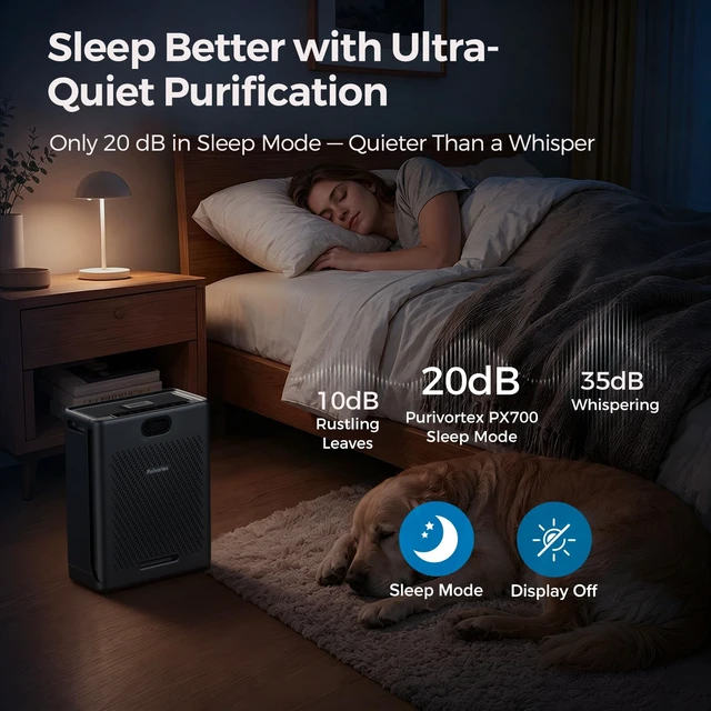 Alt view image 6 of 7 - Purivortex HEPA Air Purifiers for Home Pets, Up to 2,640 Sq Ft, PX700 Black | True HEPA Filter, Pet Mode, Quiet Sleep Mode, Air Quality Display & Auto Mode for Pet Dander, Hair, Smoke, Dust, Pollen