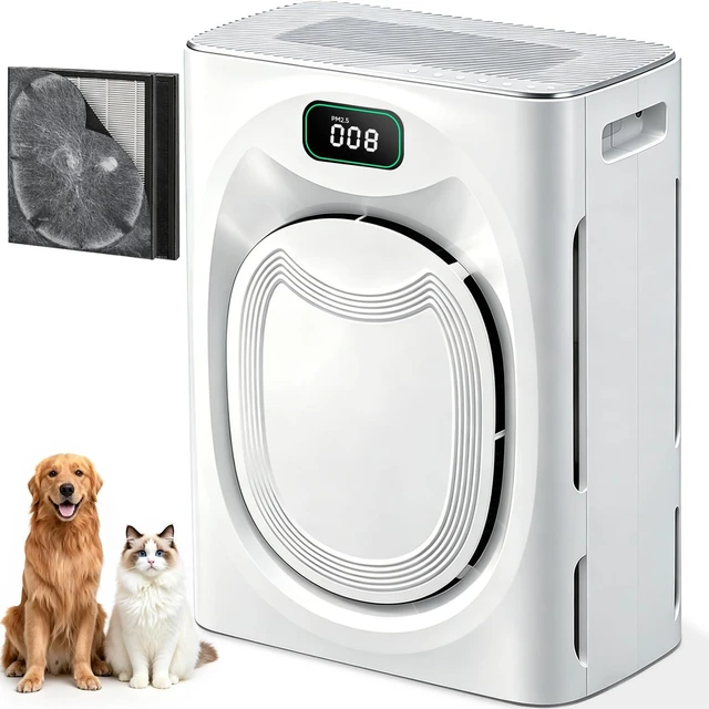 Main image of Pet Hair Air Purifier for Large Room Up to 2100 Ft² | H13 HEPA Double-Sided Pet Hair Filter, Adsorbs Pet Hair Dander Odor Smoke, Washable Pre-filter, PM2.5 Air Quality Monitor