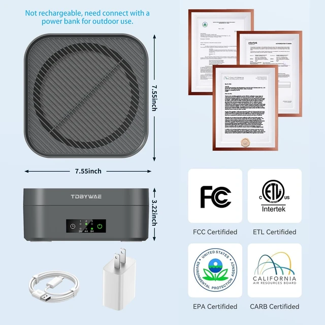 Alt view image 2 of 7 - TDBYWAE Air Purifier for Bedroom, H13 True HEPA Filter, Ultra-Quiet | 600 Sq Ft Coverage for Pets Dust Dander Pollen Odor Smoke, Portable Car Air Purifier for Travel - Grey