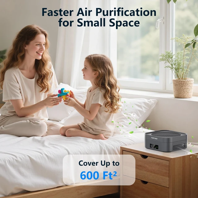 Alt view image 5 of 7 - TDBYWAE Air Purifier for Bedroom, H13 True HEPA Filter, Ultra-Quiet | 600 Sq Ft Coverage for Pets Dust Dander Pollen Odor Smoke, Portable Car Air Purifier for Travel - Grey