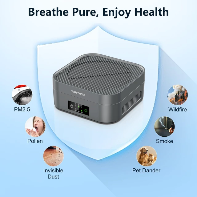 Alt view image 6 of 7 - TDBYWAE Air Purifier for Bedroom, H13 True HEPA Filter, Ultra-Quiet | 600 Sq Ft Coverage for Pets Dust Dander Pollen Odor Smoke, Portable Car Air Purifier for Travel - Grey