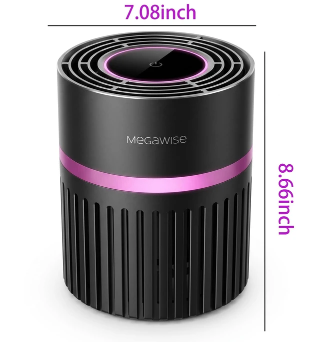 Alt view image 2 of 7 - Megawise Air Purifier, Compact HEPA Filter for Dust & Pollen | Whisper-Quiet Motor: Brushless DC motor operates at just 24dB for undisturbed sleep.
