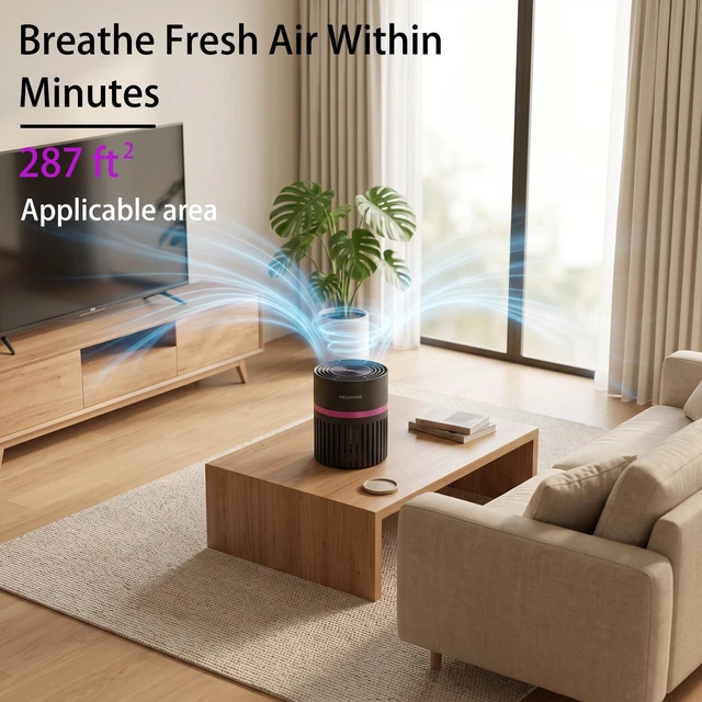 Alt view image 3 of 7 - Megawise Air Purifier, Compact HEPA Filter for Dust & Pollen | Whisper-Quiet Motor: Brushless DC motor operates at just 24dB for undisturbed sleep.