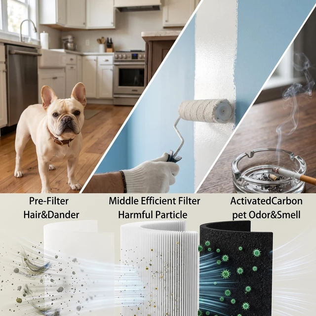 Alt view image 7 of 7 - Megawise Air Purifier, Compact HEPA Filter for Dust & Pollen | Whisper-Quiet Motor: Brushless DC motor operates at just 24dB for undisturbed sleep.