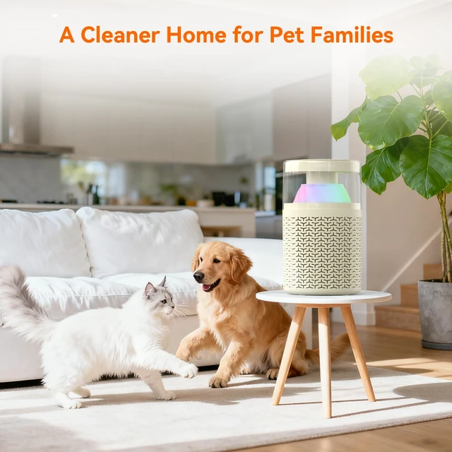 Alt view image 3 of 7 - AIRROMI Pet Air Purifier for Home & Bedroom, HEPA Activated Carbon Filter, Removes Pet Dander & Odor, Allergies, Smoke, Hair, Night Light, Fragrance Sponge, Up to 658 ft², A2002 yellow