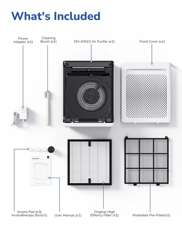Alt view image 2 of 7 - Air Purifier for Home Bedroom, CADR 270 Powerful Bedroom Air Cleaner | Washable Pre-Filter, Sleep Mode, AQI Display, AUTOMode with Aromatherapy, Reduce Pets Hair Dust Pollen Odor, DH-JH023