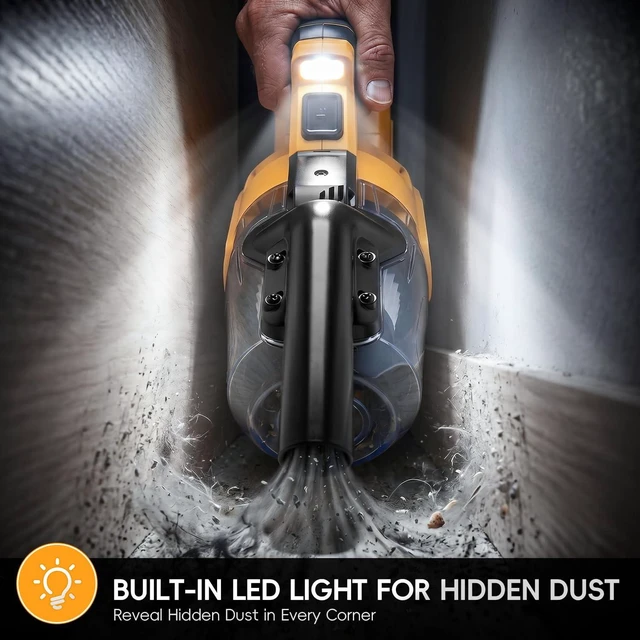 Alt view image 5 of 7 - Cordless Handheld Vacuum Cleaner Compatible with DeWalt 20V Battery | (Tool Only,No Battery) 16kpa 46 CFM 400W Portable Vacuum,2 HEPA Filters&4 Attachments,Lightweight 2.2 lbs for Car,Home&Garage