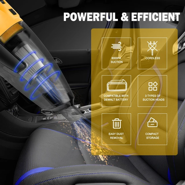 Alt view image 3 of 7 - TRONYAN Cordless Vacuum Cleaner Compatible with DEWALT 20V Battery (Battery NOT Included), Handheld Vacuum for Home, Boat, Workshop, Car, Pet Hair, Furniture-Tool Only