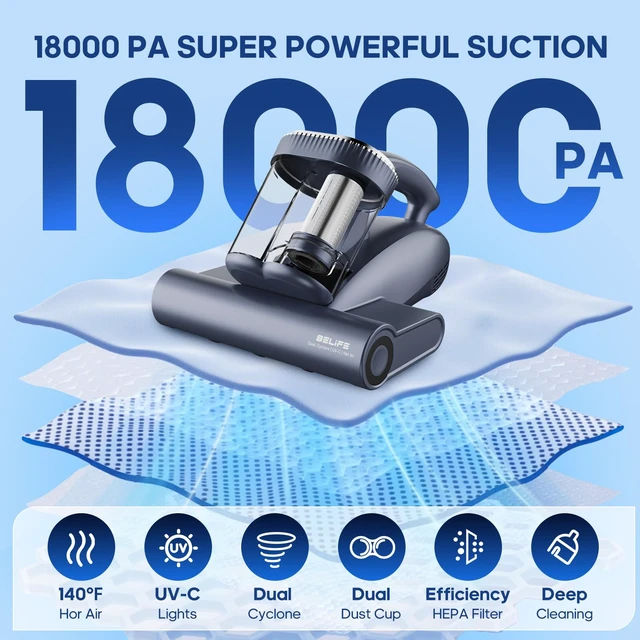 Alt view image 2 of 7 - Belife M11 Mattress Vacuum Cleaner with UV & Hot Air for Deep Cleaning | 18Kpa 550W Bed Vacuum with HEPA Filter, Powerful Strong Suction Handheld Couch Cleaner for Sofa Pillows Dust Pet Hair, Corded
