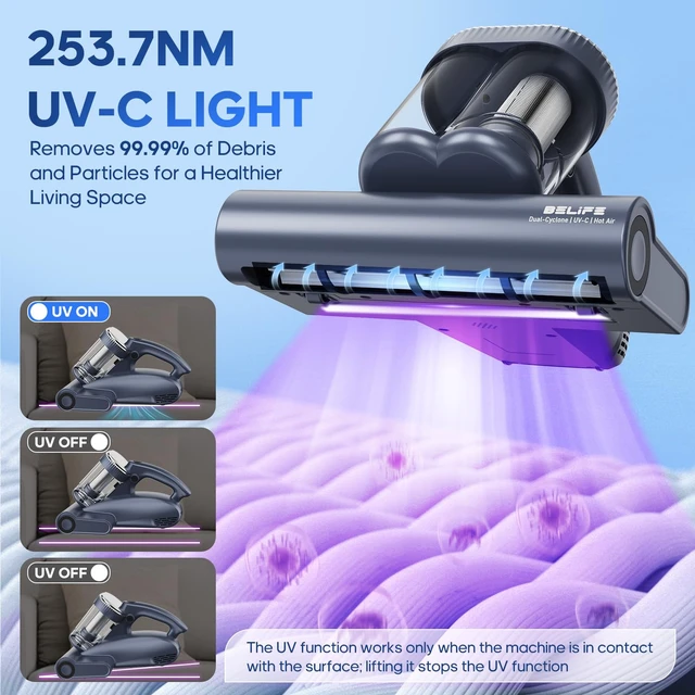 Alt view image 3 of 7 - Belife M11 Mattress Vacuum Cleaner with UV & Hot Air for Deep Cleaning | 18Kpa 550W Bed Vacuum with HEPA Filter, Powerful Strong Suction Handheld Couch Cleaner for Sofa Pillows Dust Pet Hair, Corded