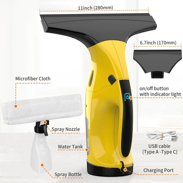 Alt view image 5 of 6 - Kiato Window Vacuum Squeegee Cordless, Electric Window Vacuum Cleaner with 2 X Squeegee (11+ 6.7), Rechargeable Window Vac for Windows, Tiles, Mirrors, Showers, Glass, 2200mA, WC09