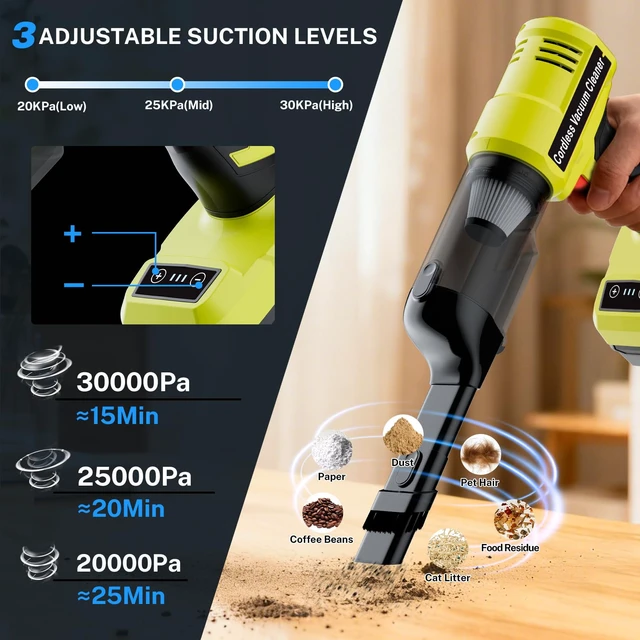 Alt view image 3 of 7 - YEX-BUR Cordless Handheld Vacuum for Ryobi 18V Battery(Tool Only), 240W Powerful Car Vacuum with Brushless Motor, 3-Speed, 5 Filters, Portable Vacuum Cleaner for Home Office Car Pet