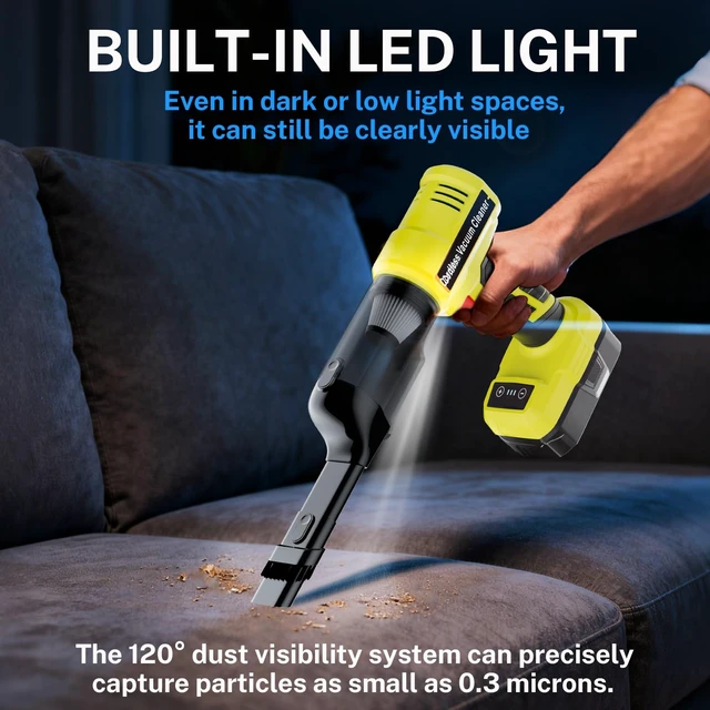 Alt view image 5 of 7 - YEX-BUR Cordless Handheld Vacuum for Ryobi 18V Battery(Tool Only), 240W Powerful Car Vacuum with Brushless Motor, 3-Speed, 5 Filters, Portable Vacuum Cleaner for Home Office Car Pet