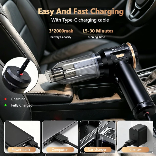 Alt view image 5 of 7 - LAJCAEN Car Vacuum Portable Cordless Handheld Vacuum Cleaner, 17000Pa Suction Power & 6000mAh Capacity Battery, 4 in 1 Cordless Car Vacuum for Home/Car/Carpet Stairs/Pet Hair Cleaning
