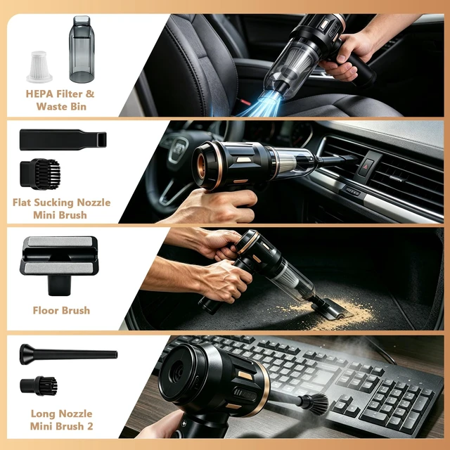 Alt view image 6 of 7 - LAJCAEN Car Vacuum Portable Cordless Handheld Vacuum Cleaner, 17000Pa Suction Power & 6000mAh Capacity Battery, 4 in 1 Cordless Car Vacuum for Home/Car/Carpet Stairs/Pet Hair Cleaning