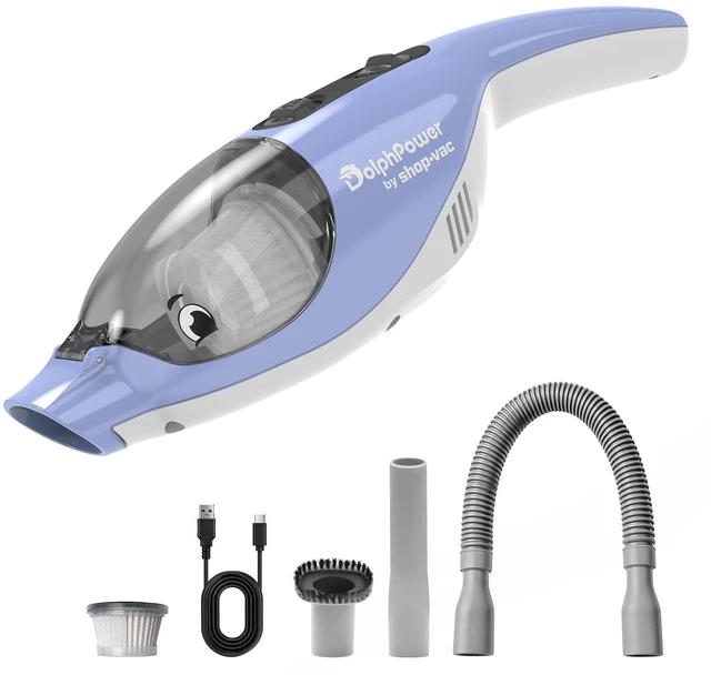 Main image of Shop-Vac DolphPower Handheld Vacuum, 4500 Pa Cordless Mini Vacuum, Blue | Cute Dolphin-Shaped Vacuum Rechargeable with Multiple Nozzles, Portable Vacuum for Home & Car, Lightweight & Compact