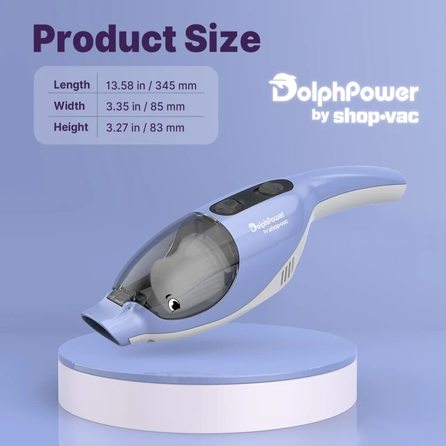 Alt view image 2 of 7 - Shop-Vac DolphPower Handheld Vacuum, 4500 Pa Cordless Mini Vacuum, Blue | Cute Dolphin-Shaped Vacuum Rechargeable with Multiple Nozzles, Portable Vacuum for Home & Car, Lightweight & Compact