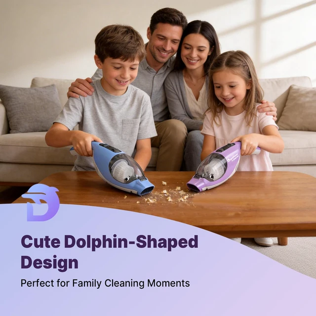Alt view image 5 of 7 - Shop-Vac DolphPower Handheld Vacuum, 4500 Pa Cordless Mini Vacuum, Blue | Cute Dolphin-Shaped Vacuum Rechargeable with Multiple Nozzles, Portable Vacuum for Home & Car, Lightweight & Compact