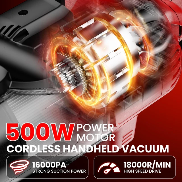 Alt view image 2 of 7 - Cordless Vacuum for Miwaukee Battery, 5 in 1 Lightweight Handheld Vacuum Cleaner with 500W Powerful Motor, 46 CFM Portable Hand Vacuum with Filtration HEPA for Floor, Carpet(Battery Not Included)
