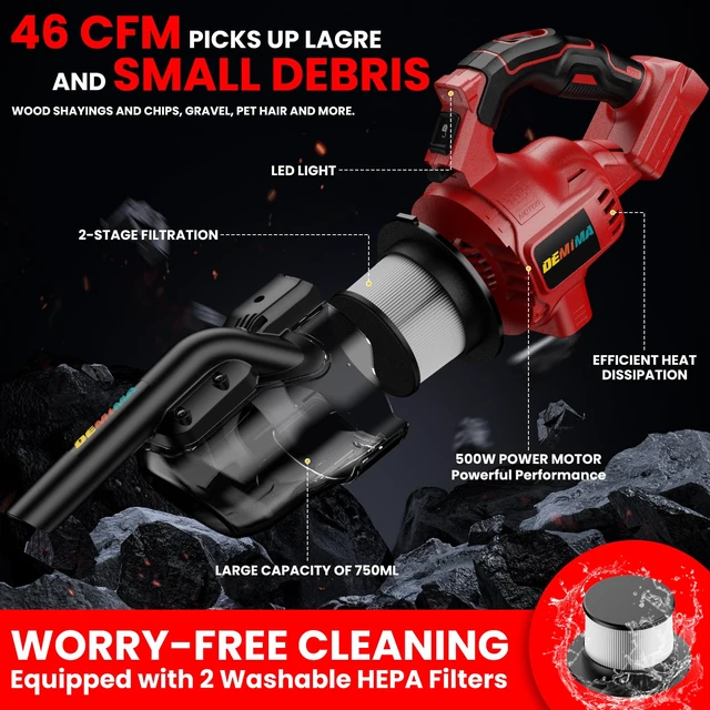 Alt view image 4 of 7 - Cordless Vacuum for Miwaukee Battery, 5 in 1 Lightweight Handheld Vacuum Cleaner with 500W Powerful Motor, 46 CFM Portable Hand Vacuum with Filtration HEPA for Floor, Carpet(Battery Not Included)