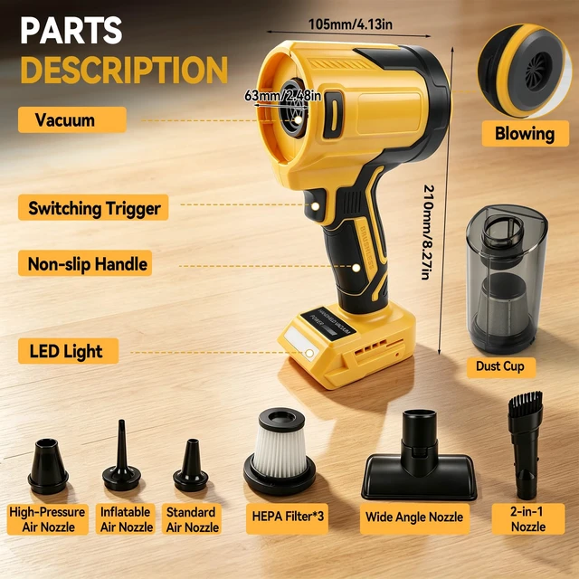 Alt view image 5 of 7 - dolitify Cordless Handheld Vacuum Compatible with De-Walt 20V Battery | 5-in-1 Portable Blower & Vacuum Cleaner, 20KPa Suction For Car Sofa Pet Hair And Household Cleaning (Battery Not Included)