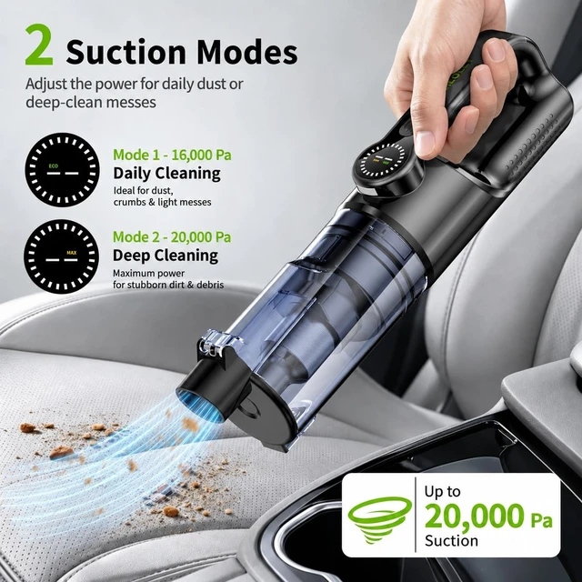 Alt view image 4 of 7 - BiLOLLY Cordless Handheld Vacuum Cleaner, 20000Pa Car Vacuum Cleaner Strong Suction, Portable Mini Vacuum Cleaner Rechargeable with Vacuum & Blower, LED Light for Car, Home, Pet Hair, Dust and Crumbs