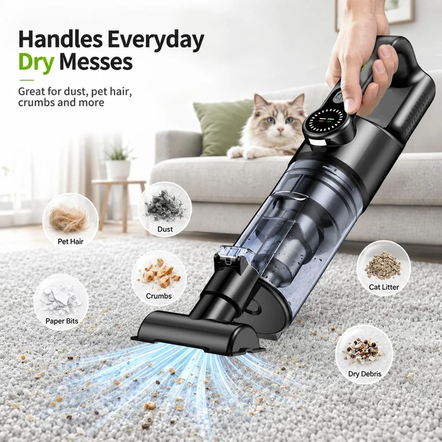 Alt view image 6 of 7 - BiLOLLY Cordless Handheld Vacuum Cleaner, 20000Pa Car Vacuum Cleaner Strong Suction, Portable Mini Vacuum Cleaner Rechargeable with Vacuum & Blower, LED Light for Car, Home, Pet Hair, Dust and Crumbs