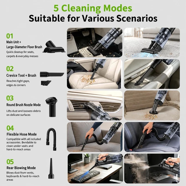 Alt view image 5 of 7 - BiLOLLY Cordless Handheld Vacuum Cleaner, 20000Pa Car Vacuum Cleaner Strong Suction, Portable Mini Vacuum Cleaner Rechargeable with Vacuum & Blower, LED Light for Car, Home, Pet Hair, Dust and Crumbs