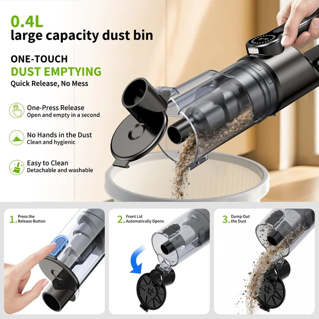 Alt view image 7 of 7 - BiLOLLY Cordless Handheld Vacuum Cleaner, 20000Pa Car Vacuum Cleaner Strong Suction, Portable Mini Vacuum Cleaner Rechargeable with Vacuum & Blower, LED Light for Car, Home, Pet Hair, Dust and Crumbs