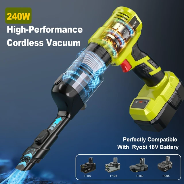 Alt view image 2 of 7 - Adisipsoarin Cordless Vacuum Cleaner for Ryobi 18V Battery, Electric Handheld Vacuum Cleaner with 105AW Powerful Suction, Portable Vacuum Cleaner for Floor, Carpet, Car, Home (Battery Not Included)
