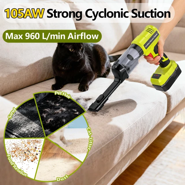 Alt view image 3 of 7 - Adisipsoarin Cordless Vacuum Cleaner for Ryobi 18V Battery, Electric Handheld Vacuum Cleaner with 105AW Powerful Suction, Portable Vacuum Cleaner for Floor, Carpet, Car, Home (Battery Not Included)