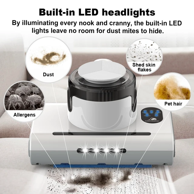 Alt view image 4 of 7 - Mattress Vacuum Cleaner,13Kpa Powerful Suction Bed Vaccum Cleaner with UV-C Light,LED Headlights and High Heating Tech,1.2kg Light Weight Handheld vaccum for spot Cleaning,Sofa,Couch Fabric Cleaner