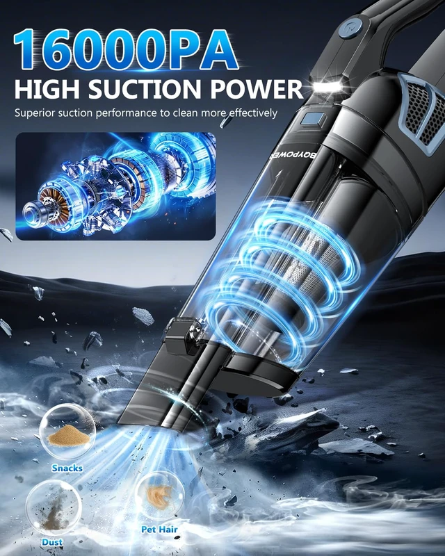 Alt view image 2 of 7 - BQYPOWER Handheld Vacuum Cordless Rechargeable, Hand Held Car Vacuum | 16000PA Strong Suction Hand Vacuum Cordless Rechargeable with Multiple Attachments, Portable Car Vacuum Cleaner for Car Home