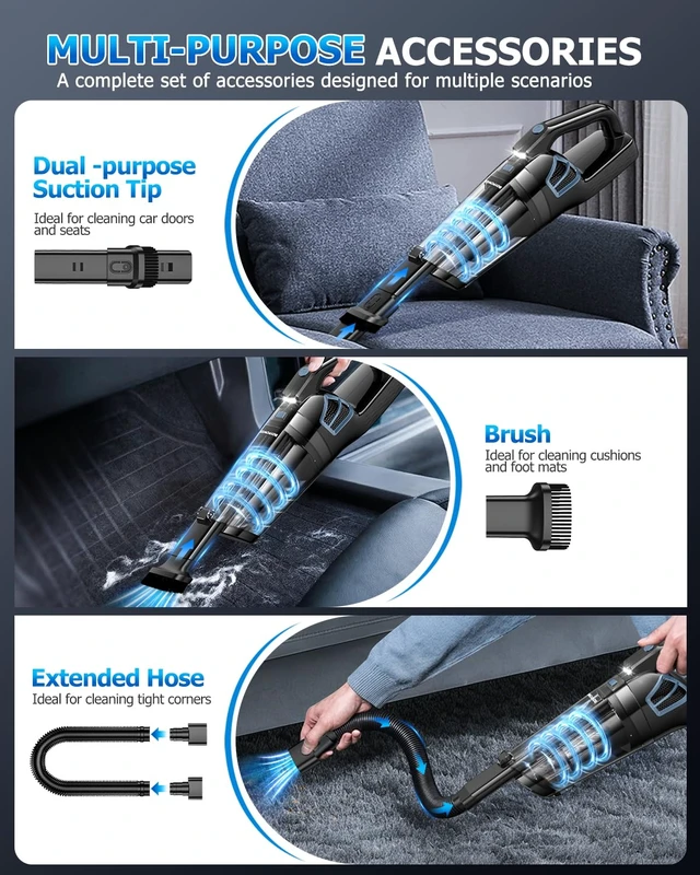 Alt view image 3 of 7 - BQYPOWER Handheld Vacuum Cordless Rechargeable, Hand Held Car Vacuum | 16000PA Strong Suction Hand Vacuum Cordless Rechargeable with Multiple Attachments, Portable Car Vacuum Cleaner for Car Home