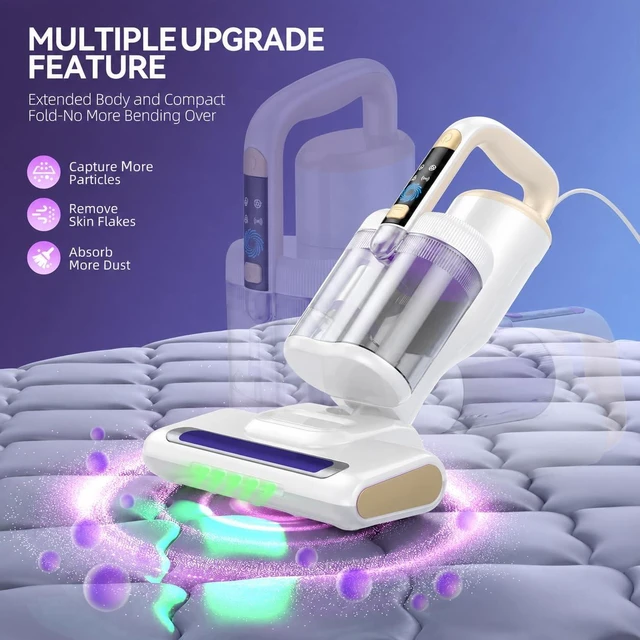 Alt view image 6 of 7 - Mattress Vacuum Cleaner, 20KPa Powerful Suction, 140°F Heated Air, 30000 RPM Brushroll, UV-C Light, Ultrasonic Technology, HEPA Filtration, 500W Corded Bed Vacuum for Mattresses & Sofas (White)