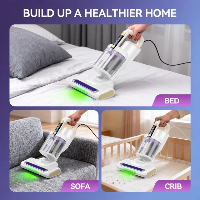 Alt view image 7 of 7 - Mattress Vacuum Cleaner, 20KPa Powerful Suction, 140°F Heated Air, 30000 RPM Brushroll, UV-C Light, Ultrasonic Technology, HEPA Filtration, 500W Corded Bed Vacuum for Mattresses & Sofas (White)